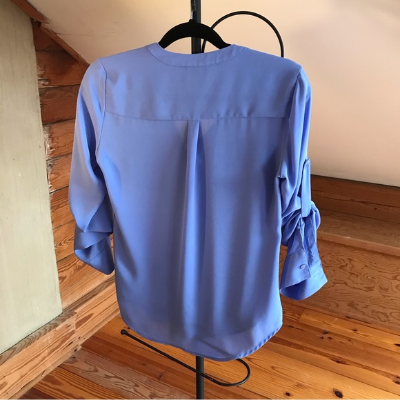 Express Periwinkle V-Neck Half Zip Blouse, GUC, XS - Picture 2 of 13